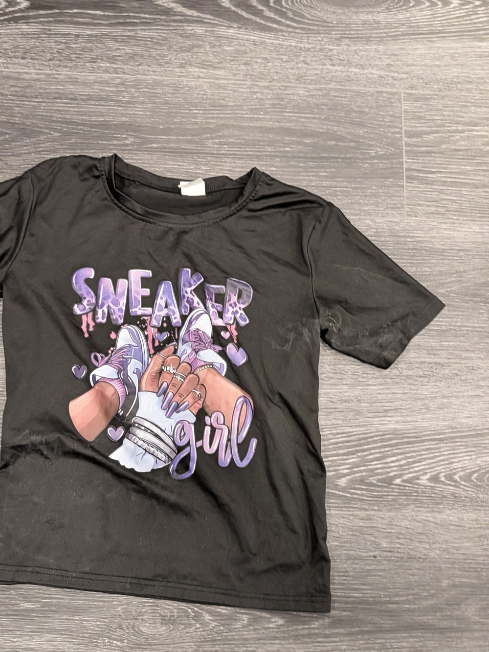 Sneaker Girl Graphic Tee - Black with Purple Print